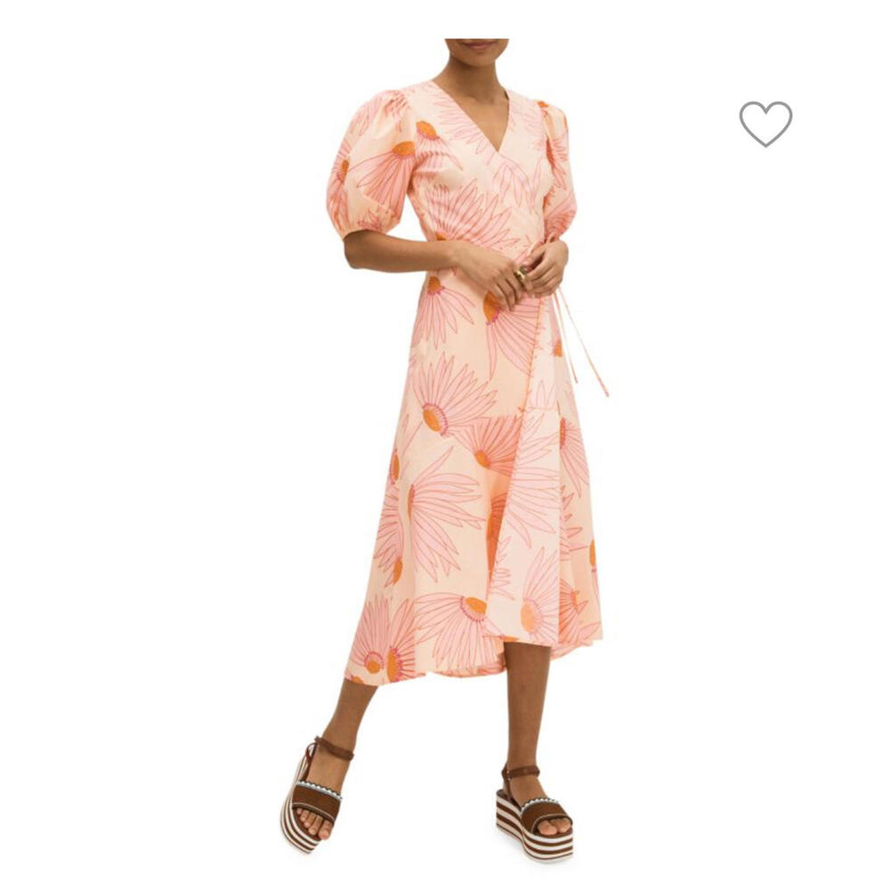 Kate Spade Floral Peach / Pink Midi Wrap Dress